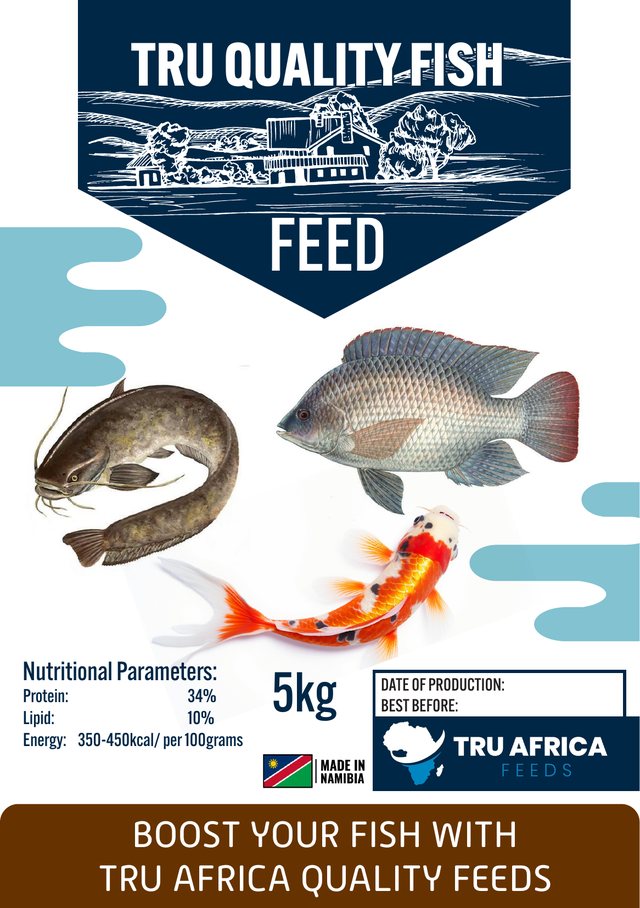 The Tru Quality Fish Feed 5 kg bag, made in Namibia