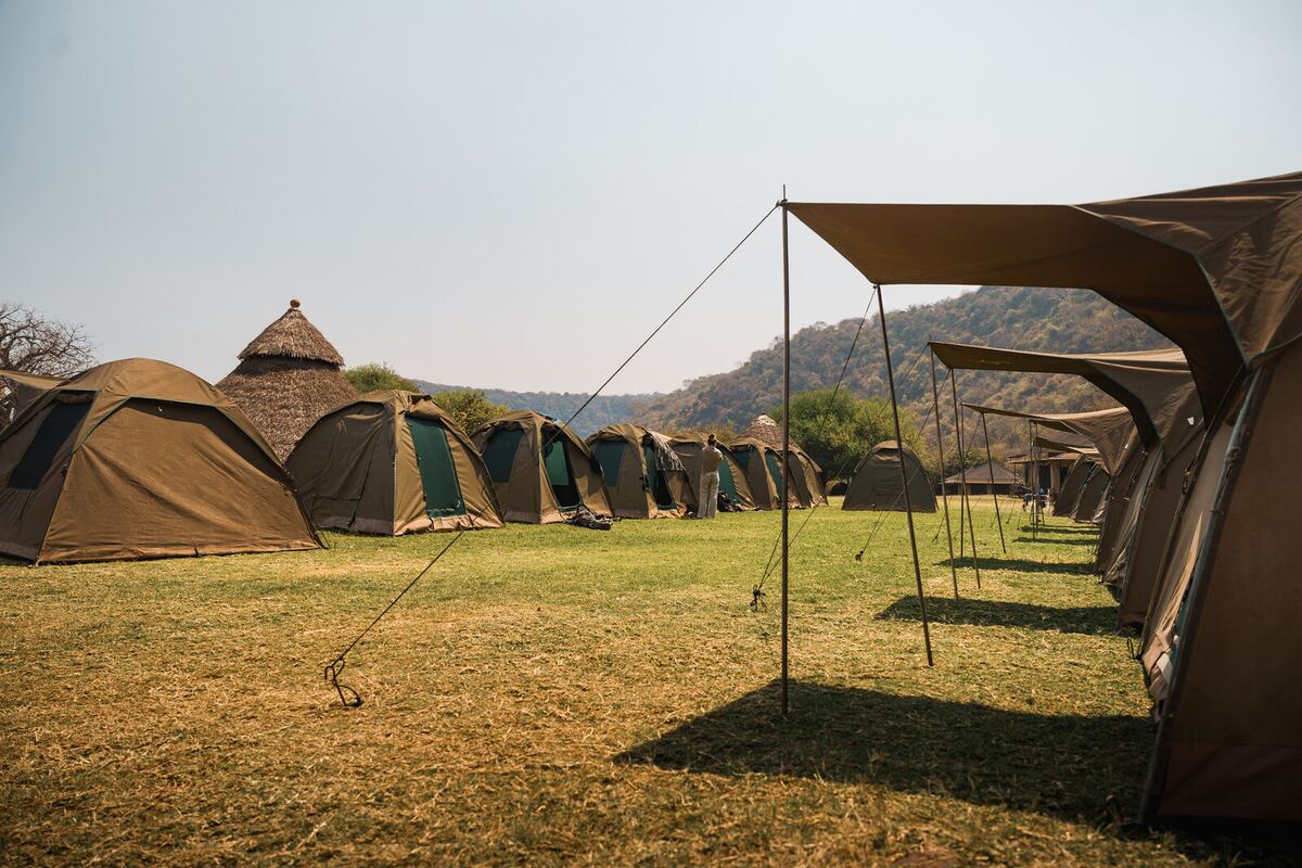 Tents pitched at the Tru Africa campsite near the Kunene River at Ruacana